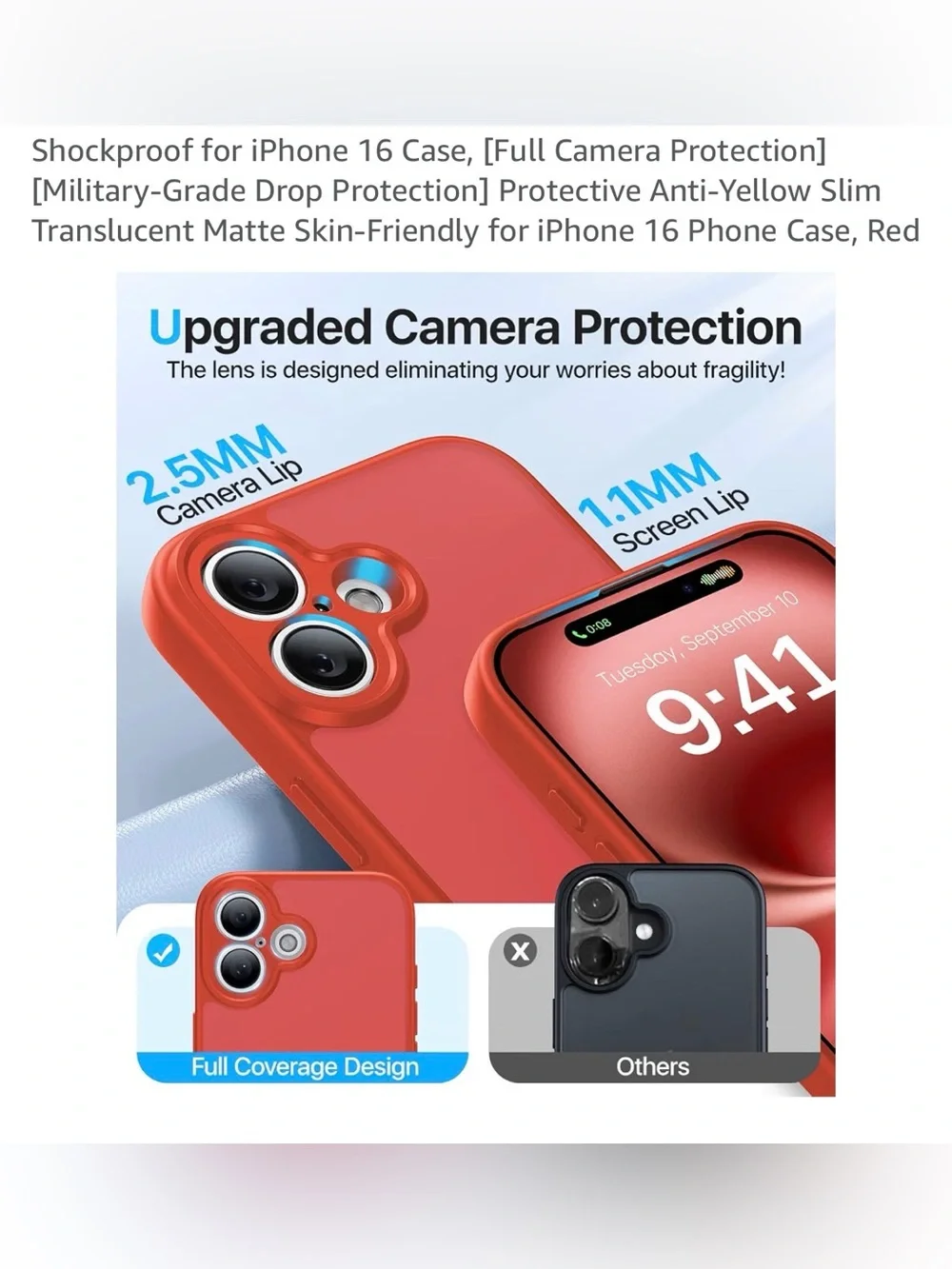 Red Matte iPhone 16 Case with Camera Protection military grade drop translucent